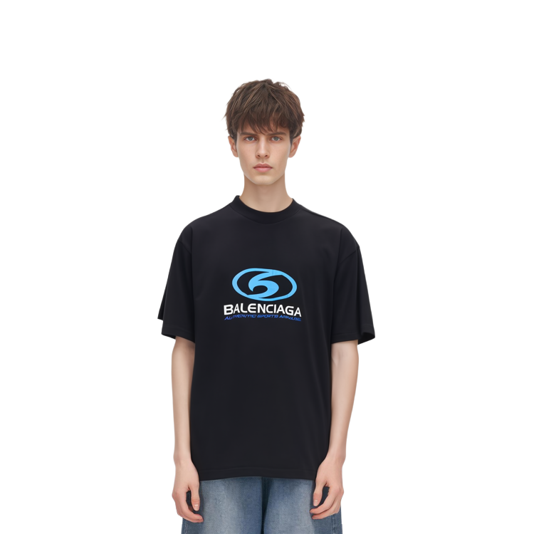 Purchase 巴黎世家 黑藍色Logo印花寬鬆版圓領T恤 764235TPVU61165