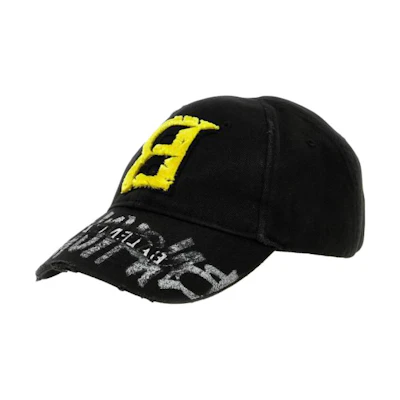 Balenciaga Black Cotton Baseball Cap with Logo Lettering. 796436410B21081