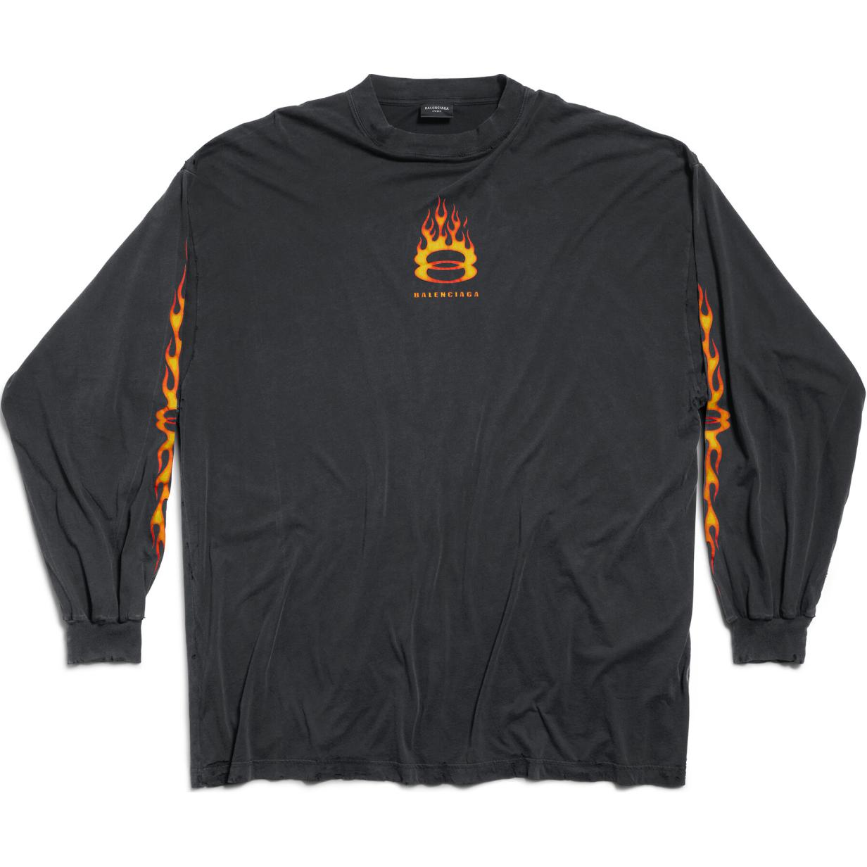 Balenciaga  Black Crewneck Long Sleeve Flame Print T-Shirt Standard Fit. 796917TQVW61134 圖 2