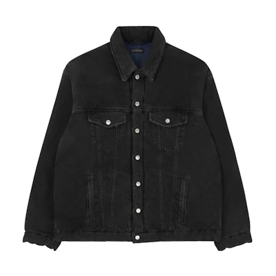 Balenciaga Black Denim Jacket Casual Loose Fit Long Sleeve Button-Up. 681689TIWA21440