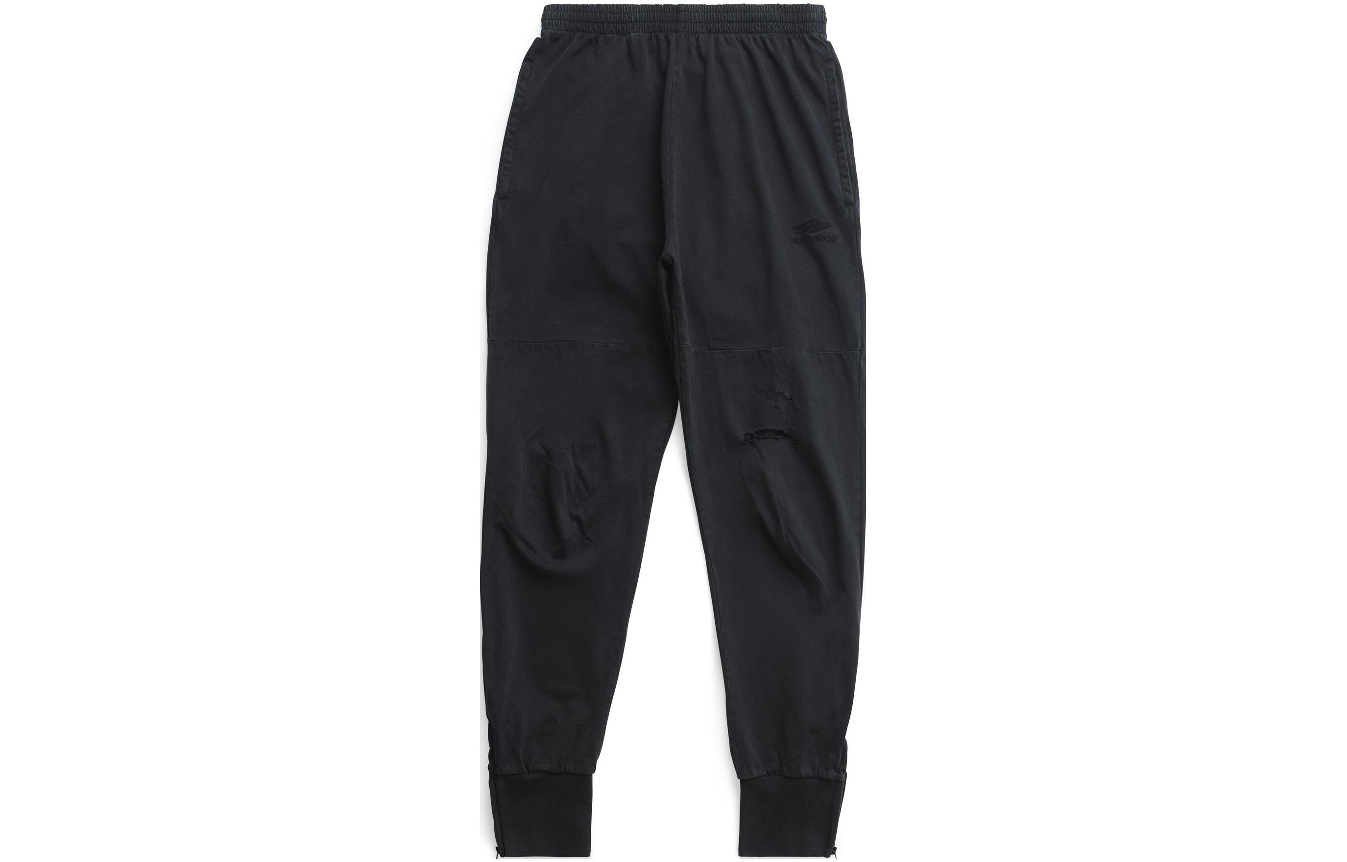 Order Balenciaga 黑色破壞風休閒長褲，彈性褲腰 - 標準版型。 744695TOVH92020