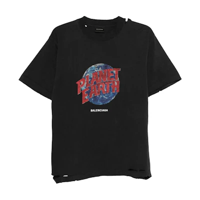 Balenciaga Black Distressed Print Round Neck T-Shirt Regular Fit. 808003TRVC91055