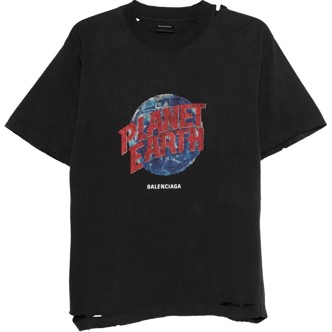 Balenciaga  Black Distressed Print Round Neck T-Shirt Regular Fit. 808003TRVC91055 圖 2