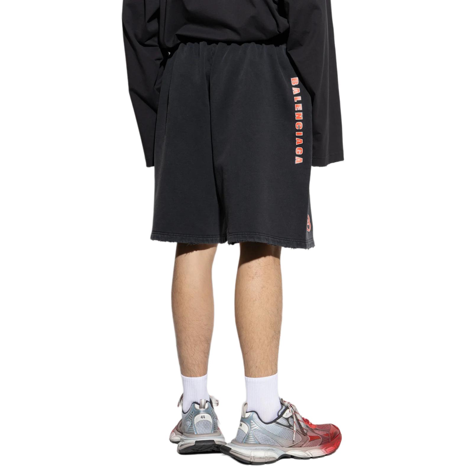 Shop 巴黎世家 黑色毛邊繫帶休閒短褲 826635TSVE11041