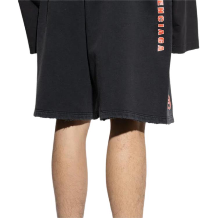 Purchase 巴黎世家 黑色毛邊繫帶休閒短褲 826635TSVE11041