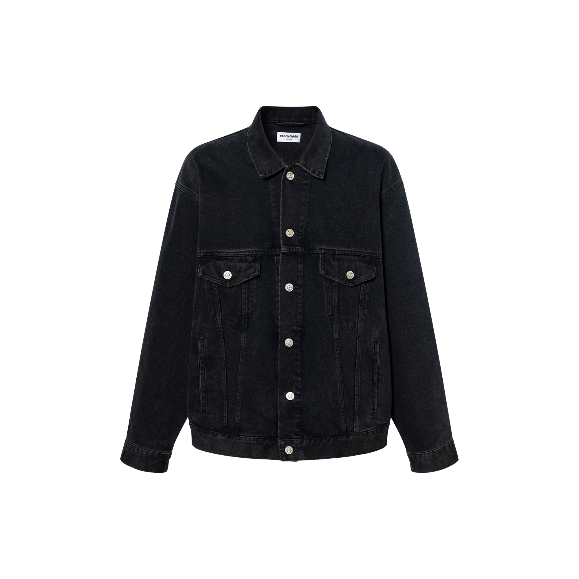 Buy Balenciaga  Black Graffiti Denim Jacket with Single Button Closure. 678354TIWA20114