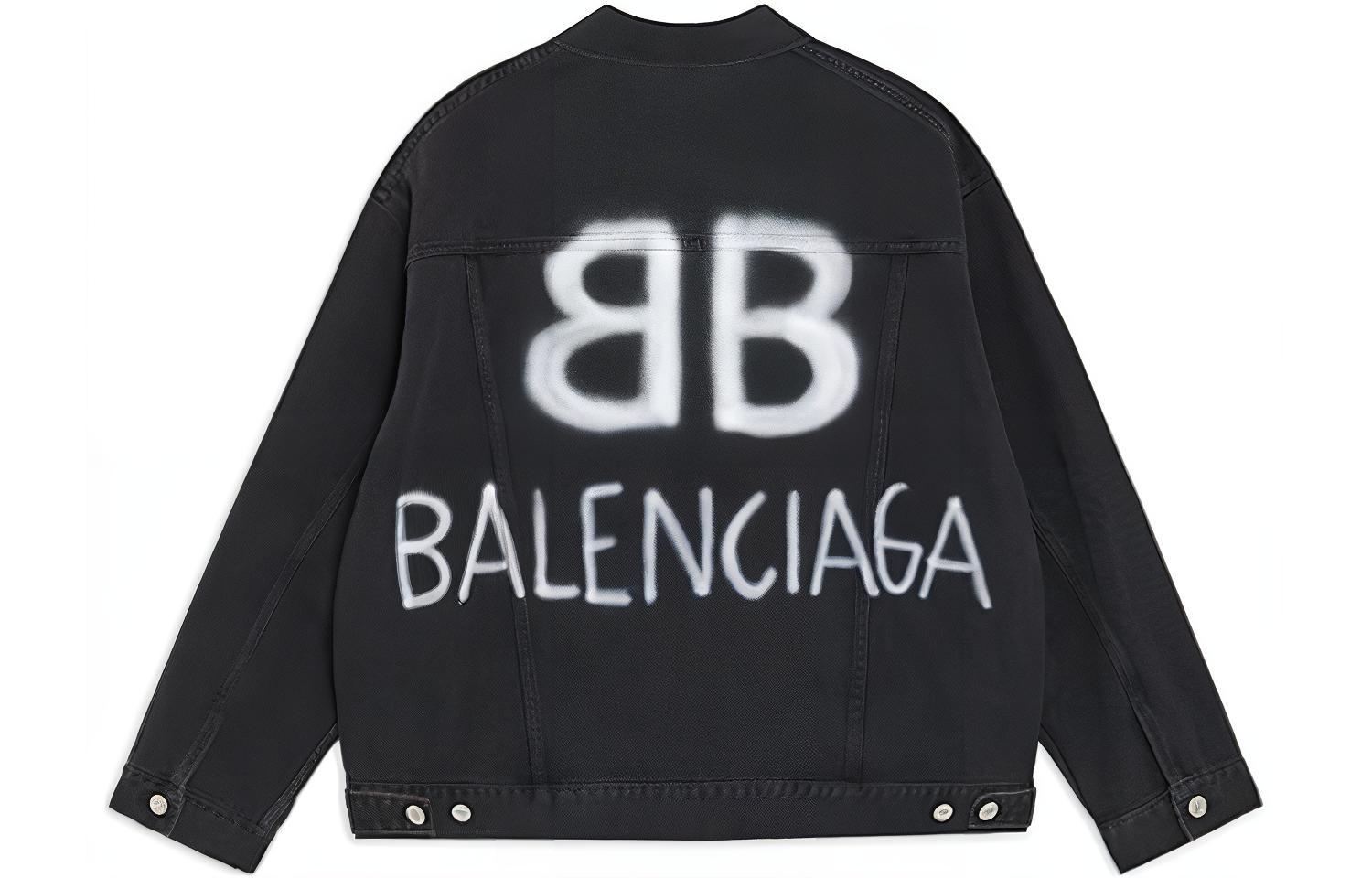 Order Balenciaga  Black Graffiti Denim Jacket with Single Button Closure. 678354TIWA20114