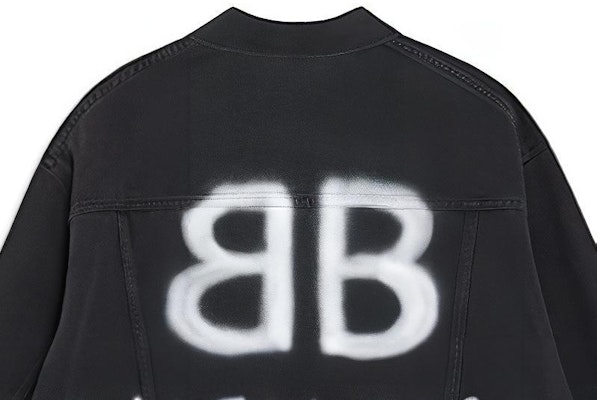 Balenciaga Black Graffiti Denim Jacket with Single Button Closure. 678354TIWA20114 Details for Balenciaga Black Graffiti Denim Jacket with Single Button Closure. 678354TIWA20114