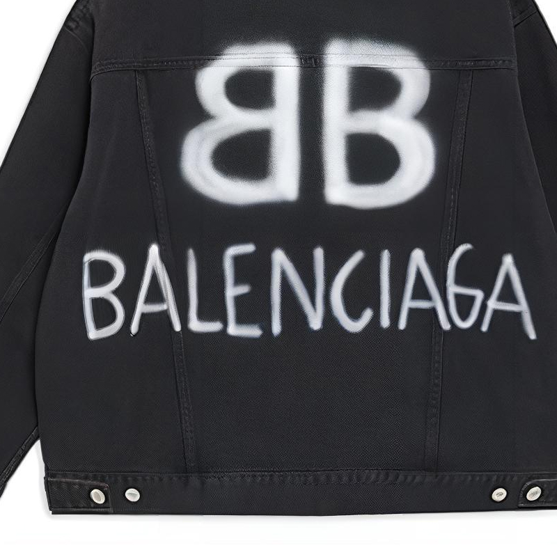 Sizing Balenciaga  Black Graffiti Denim Jacket with Single Button Closure. 678354TIWA20114