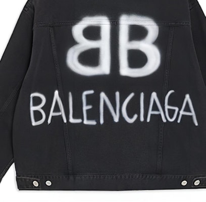 Balenciaga Black Graffiti Denim Jacket with Single Button Closure. 678354TIWA20114 Sizing Balenciaga Black Graffiti Denim Jacket with Single Button Closure. 678354TIWA20114