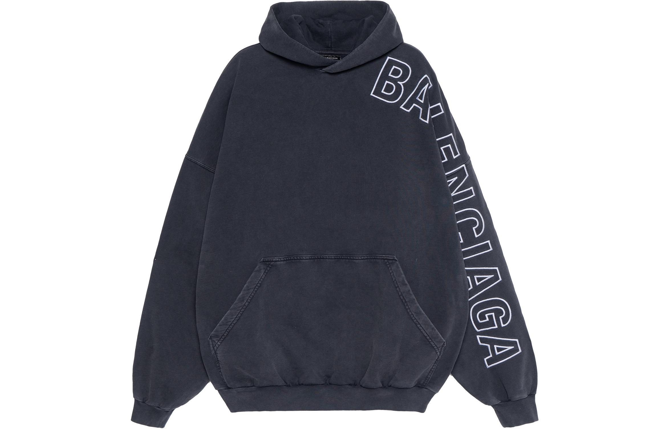 Balenciaga  Black Hoodie with Letter Logo Print Pullover Design. 739024TOVV29034