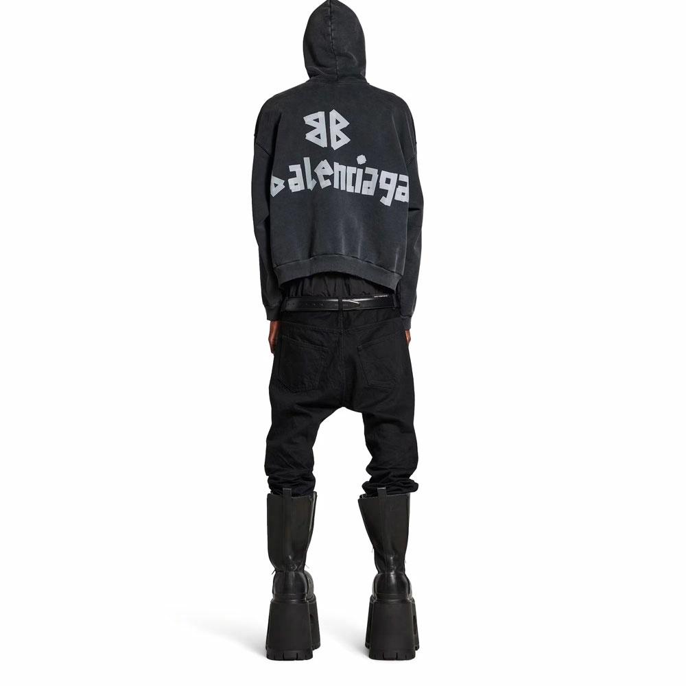 Purchase 발렌시아가 블랙 프린트 로고 후드티. 744441TRVK21041