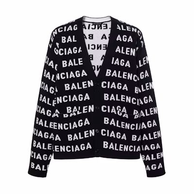 Balenciaga Black Knit Cardigan with Letter Print and Button Closure. 766471T16731070