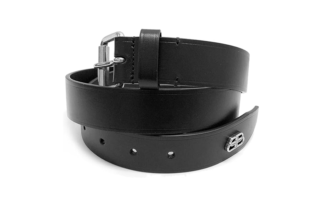 Lookbook Balenciaga  Black Leather Belt with Logo Buckle, Distressed, 3CM Width. 593924-1CH0B-1000