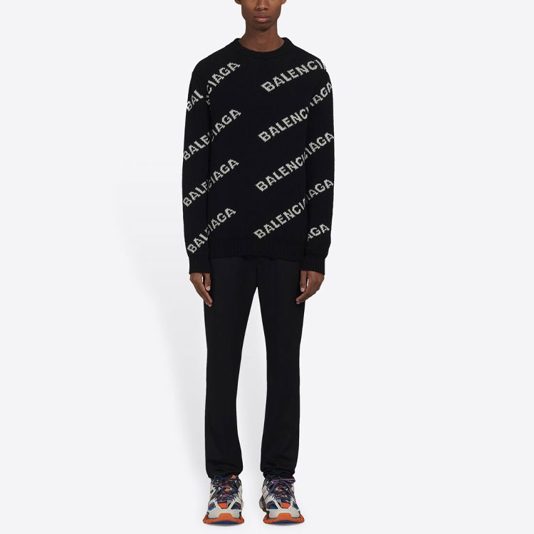 Shop Balenciaga  Black Letter Jacquard Pullover Sweater. 648433T15671070