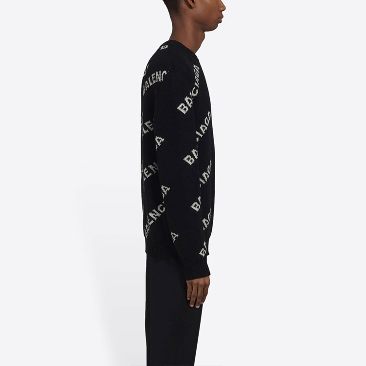 Sizing Balenciaga  Black Letter Jacquard Pullover Sweater. 648433T15671070