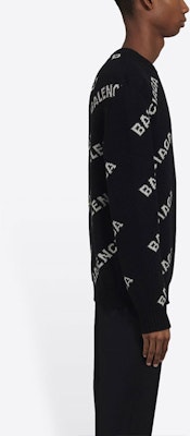 Balenciaga Black Letter Jacquard Pullover Sweater. 648433T15671070 Sizing Balenciaga Black Letter Jacquard Pullover Sweater. 648433T15671070