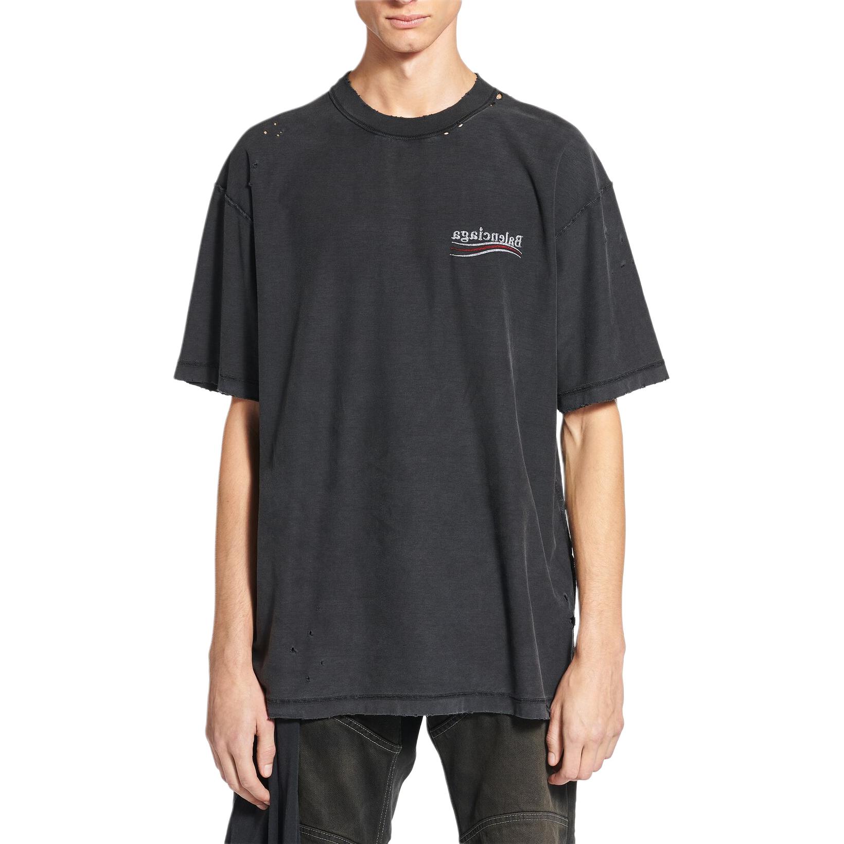 Shop 巴黎世家 黑色字母标志圆领T恤 830247TSVF39668