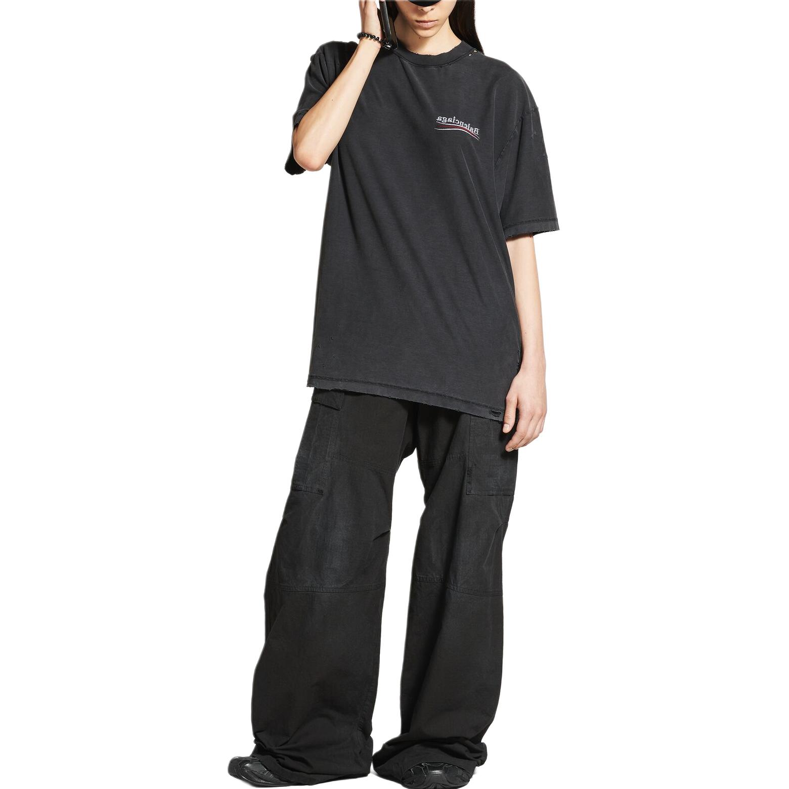 Purchase 巴黎世家 黑色字母标志圆领T恤 830247TSVF39668