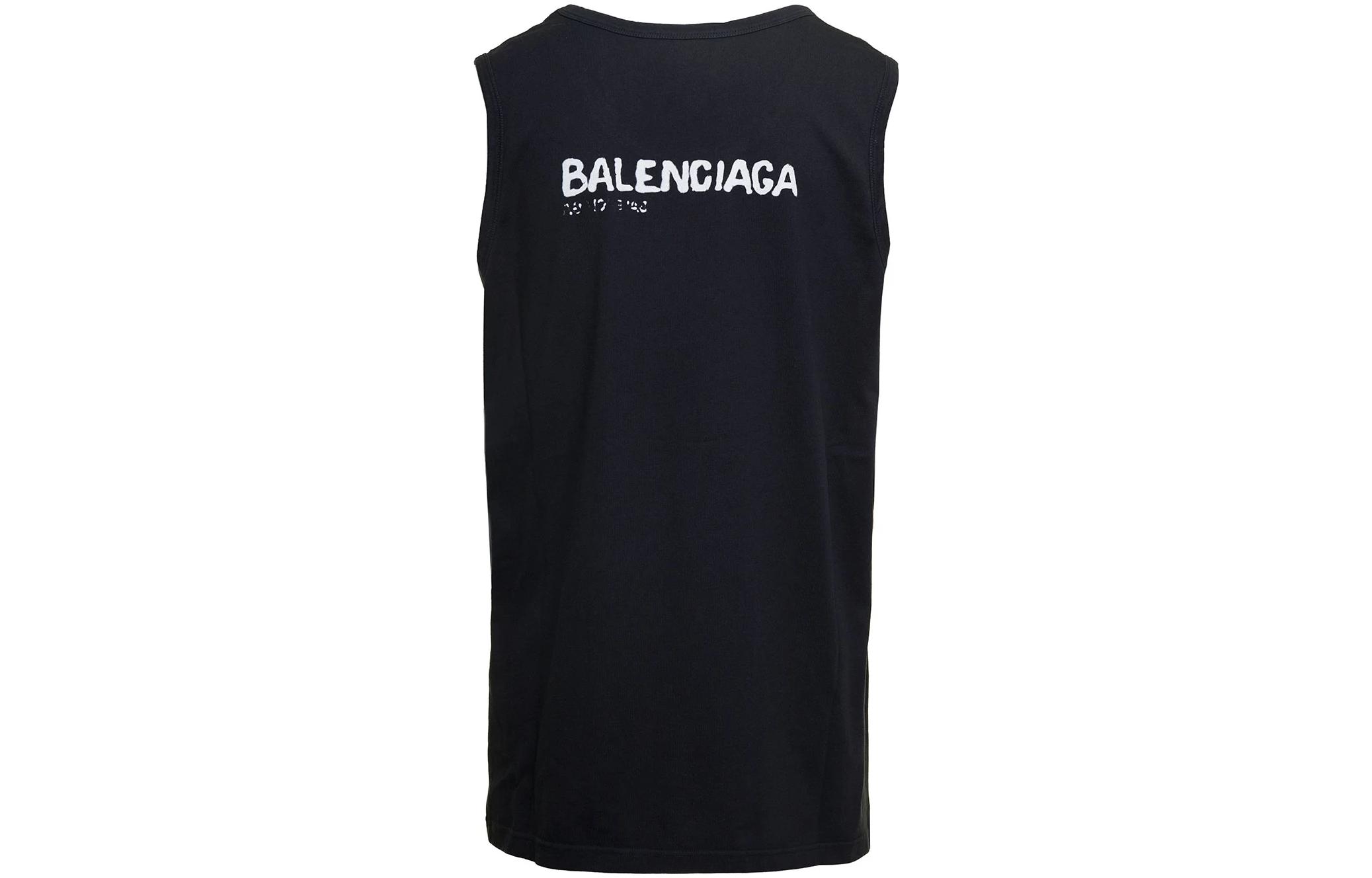 Lookbook Balenciaga Vest Crew Neck Hitam dengan Print Huruf Regular Fit. 697880TOVO51070
