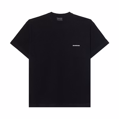 Balenciaga Black Letter Print Crew Neck T-Shirt Regular Fit Casual Tee. 613969TYK281000