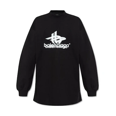 Balenciaga Black Letter Print Crewneck Long Sleeve Casual T-Shirt. 739027TPVF21070