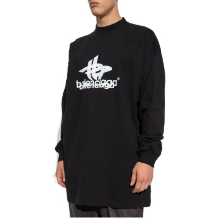 Balenciaga  Black Letter Print Crewneck Long Sleeve Casual T-Shirt. 739027TPVF21070 圖 4