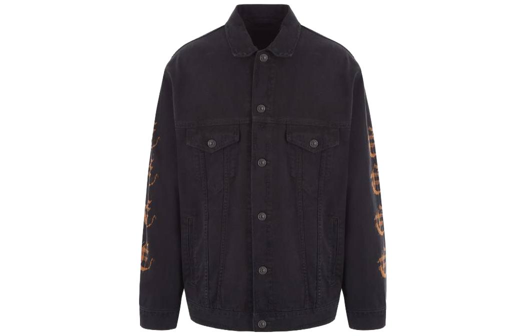 Balenciaga  Black Letter Print Denim Jacket with Long Sleeves 745054TNW111700