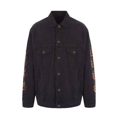 Balenciaga Black Letter Print Denim Jacket with Long Sleeves 745054TNW111700
