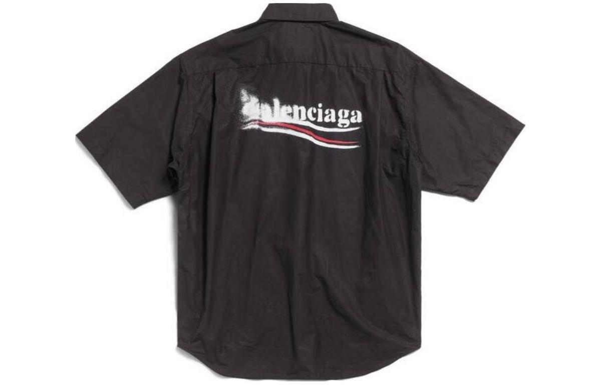 Balenciaga  Black Letter Print Loose Fit Short Sleeve Shirt 790732TNM601000