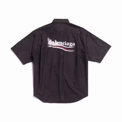 Balenciaga Black Letter Print Loose Fit Short Sleeve Shirt 790732TNM601000