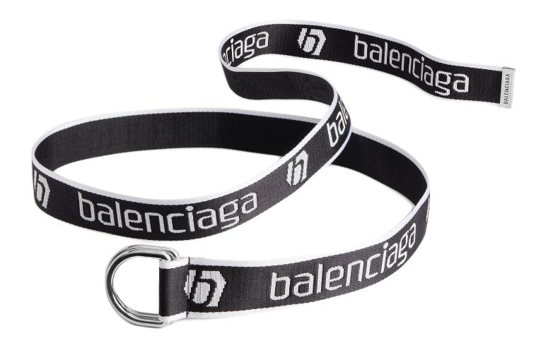 Balenciaga  Black Logo Embroidered Dual Ring Belt 4CM Width. 7944852AA381090