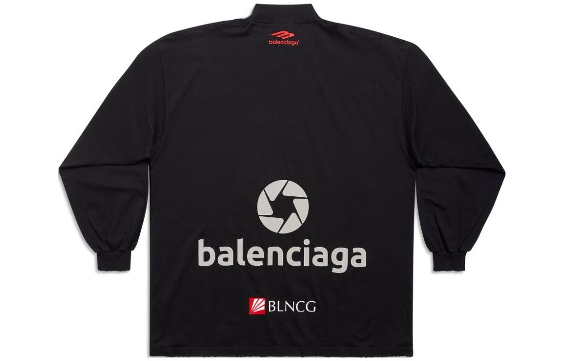 Lookbook Balenciaga Black Logo Pullover Sweatshirt Leher Tinggi Regular Fit. 767879TPVE91000