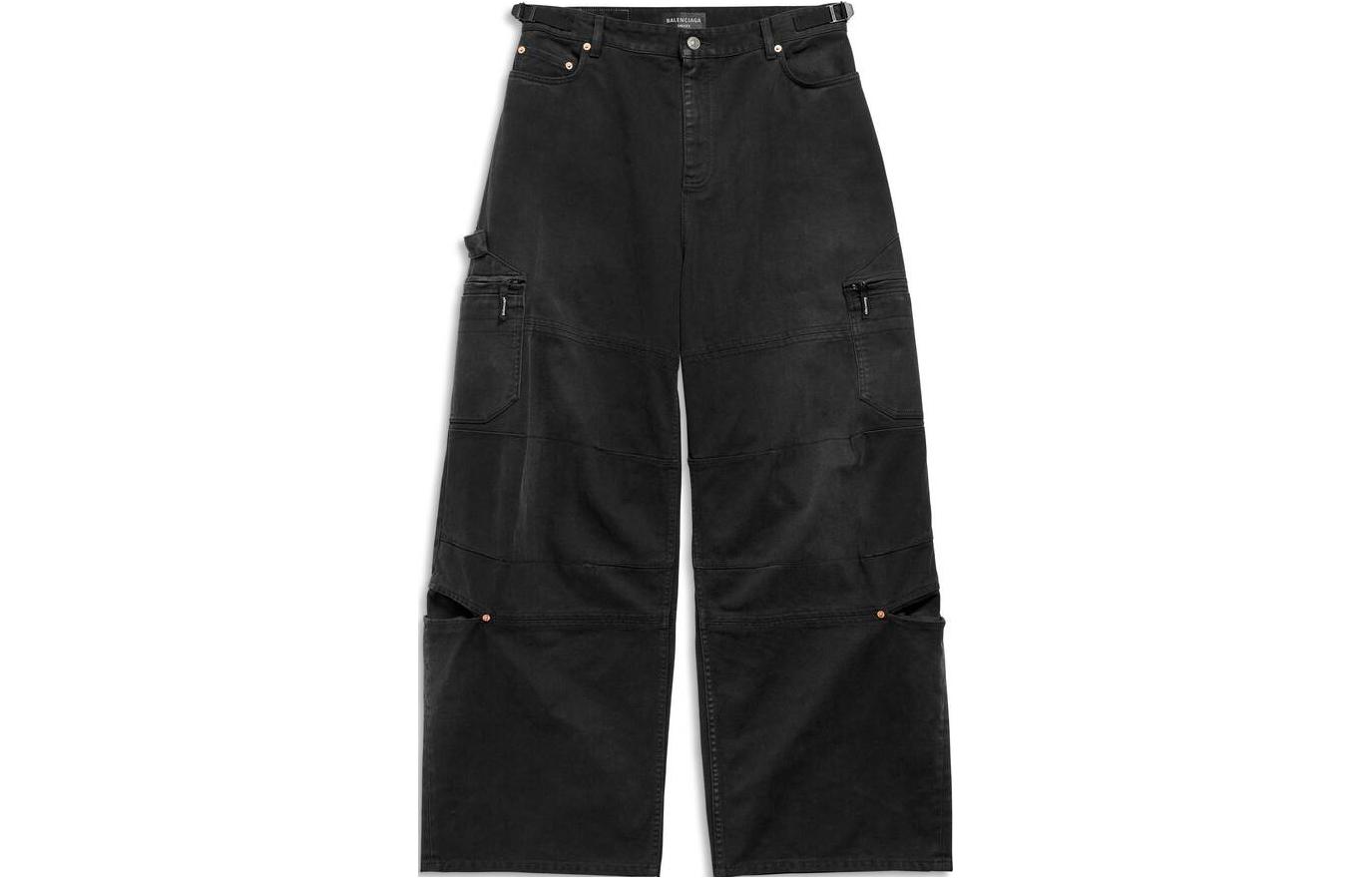 Balenciaga  Black Logo Patch Wide-Leg Relaxed Fit Jeans. 767971TNW111672