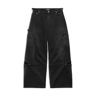 Balenciaga Black Logo Patch Wide-Leg Relaxed Fit Jeans. 767971TNW111672