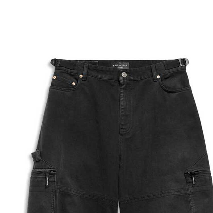 Sizing 발렌시아가 블랙 로고 패치 와이드 레그 릴렉스 핏 청바지 767971TNW111672