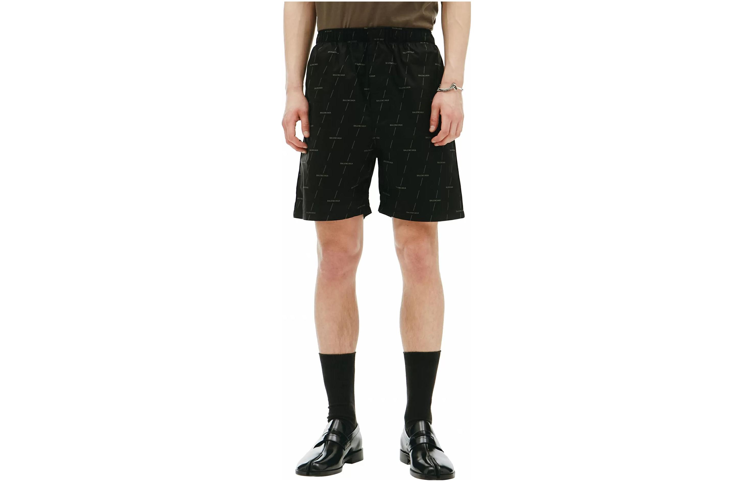 Balenciaga  Black Logo Print Elastic Waist Casual Shorts Regular Fit. 642237TJLF31269