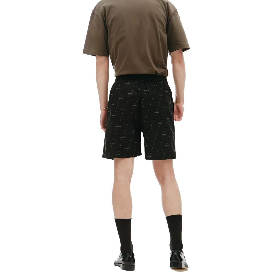 Shop 발렌시아가 블랙 로고 프린트 엘라스틱 웨이스트 캐주얼 쇼츠 레귤러 핏. 642237TJLF31269
