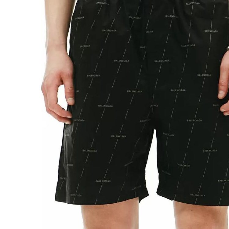 Sizing 발렌시아가 블랙 로고 프린트 엘라스틱 웨이스트 캐주얼 쇼츠 레귤러 핏. 642237TJLF31269