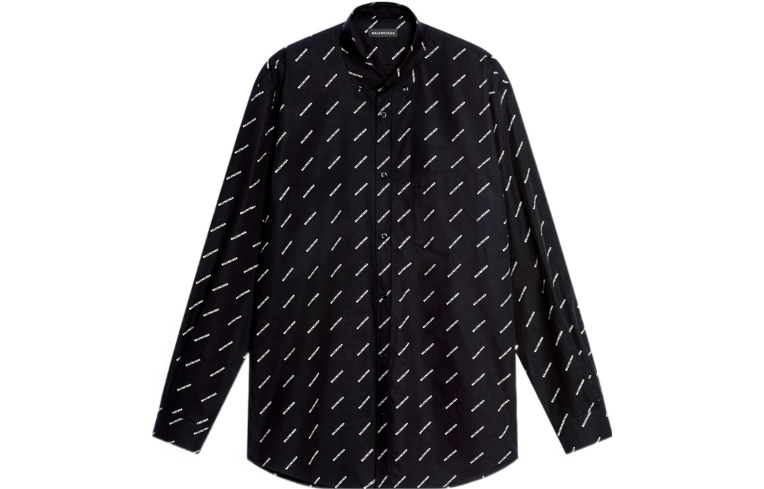 Balenciaga  Black Logo Print Long Sleeve Casual Shirt Regular Fit 534333TBL961070