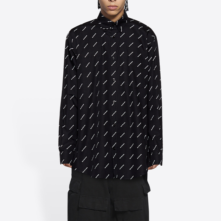 Balenciaga  Black Logo Print Long Sleeve Casual Shirt Regular Fit 534333TBL961070 圖 5