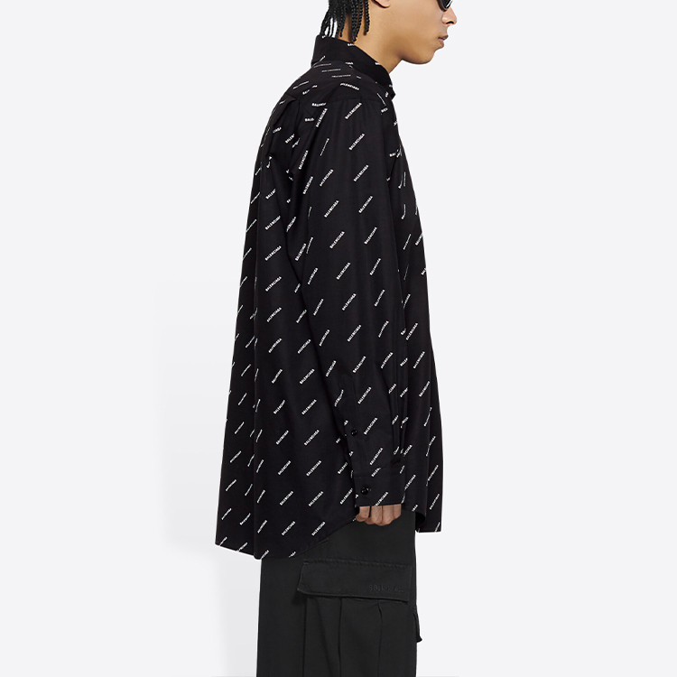 Balenciaga  Black Logo Print Long Sleeve Casual Shirt Regular Fit 534333TBL961070 圖 7