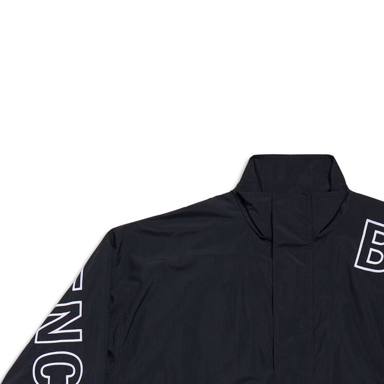 Shop Balenciaga Jaket Track Hitam Logo Print Zip-Up Regular Fit. 768920TNO791000