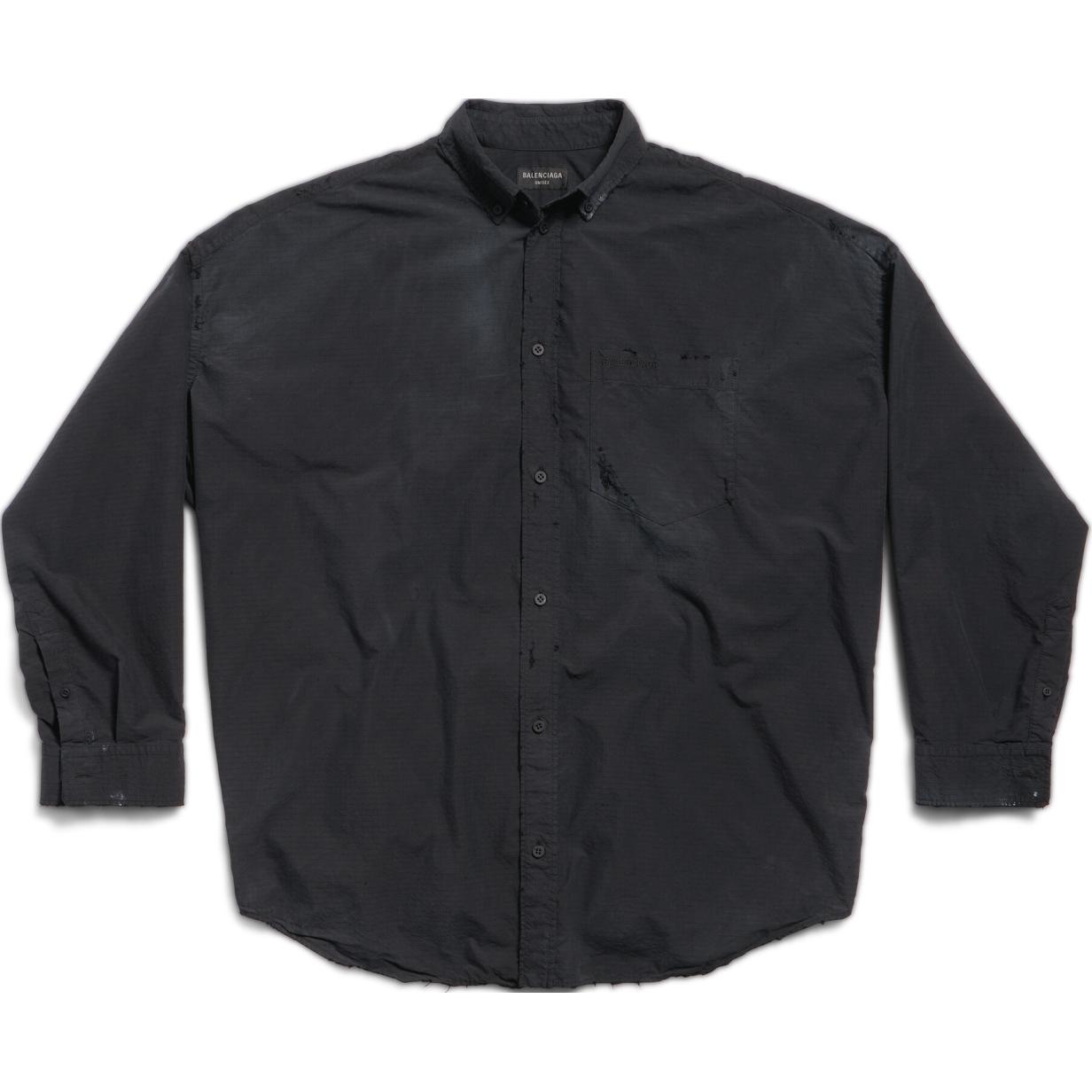 Balenciaga  Black Long Sleeve Solid Shirt with Pointed Collar & Loose Fit. 795142TQM101000