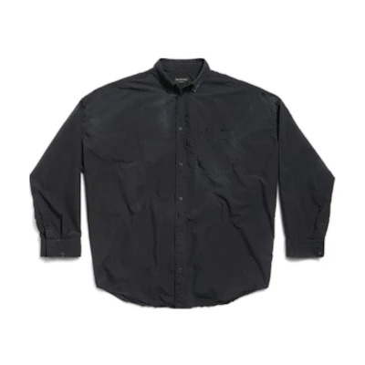 Balenciaga Black Long Sleeve Solid Shirt with Pointed Collar & Loose Fit. 795142TQM101000