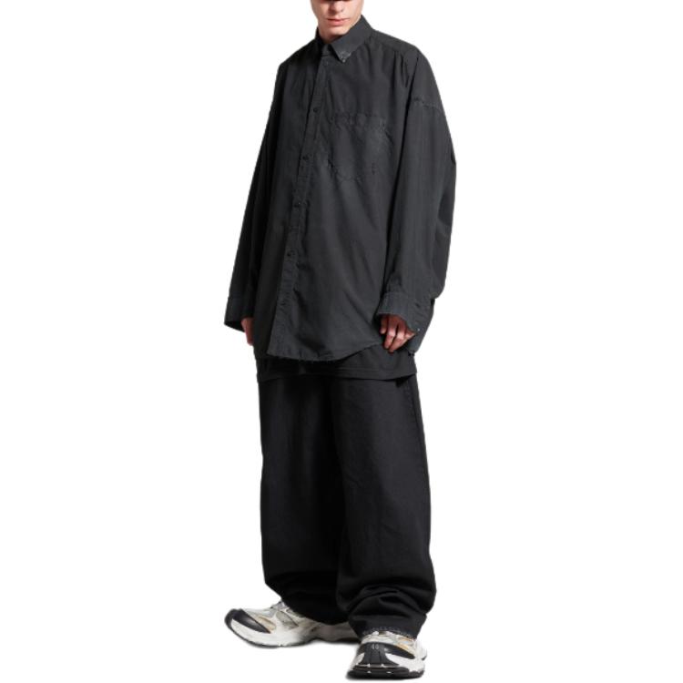 Shop 발렌시아가 블랙 긴팔 셔츠, 뾰족한 칼라와 루즈핏 디자인. 795142TQM101000