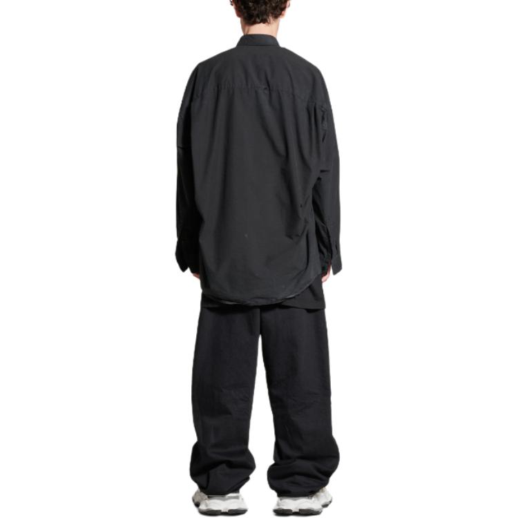 Purchase 발렌시아가 블랙 긴팔 셔츠, 뾰족한 칼라와 루즈핏 디자인. 795142TQM101000