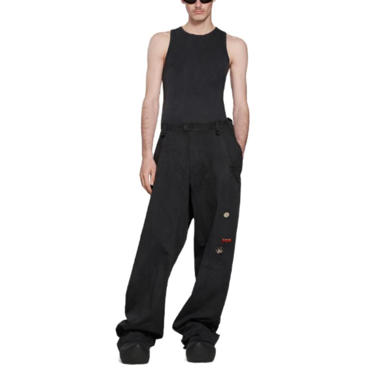 Shop 巴黎世家 黑色寬鬆褲配鑽飾胸針細節 746497TBP011000