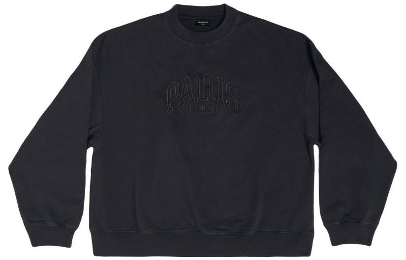 Buy Balenciaga 黑色寬鬆字母貼花圓領長袖上衣 697869TLVL81000