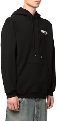 발렌시아가 블랙 오버사이즈 후디 레터 프린트 롱 슬리브 767877TKVI91070 Details for 발렌시아가 블랙 오버사이즈 후디 레터 프린트 롱 슬리브 767877TKVI91070